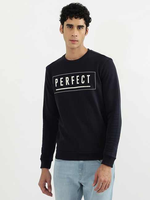 United Colors of Benetton Navy Regular Fit Printed Sweatshirt