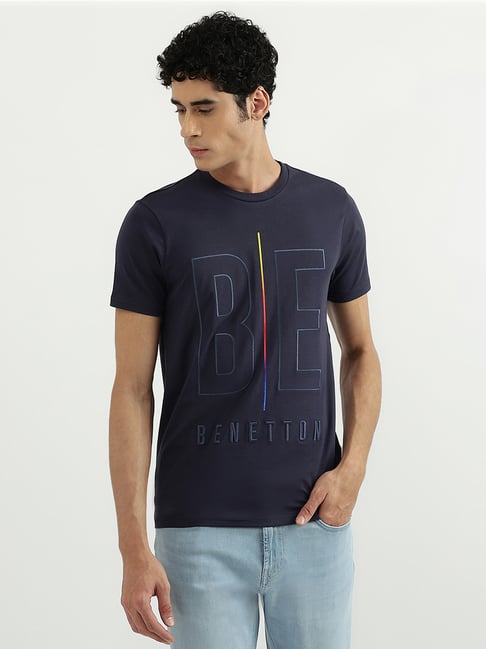 United Colors of Benetton Navy Regular Fit Printed T-Shirt