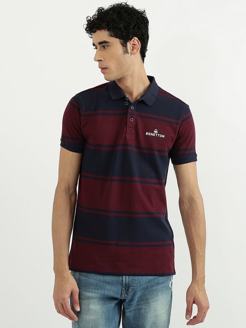 United Colors of Benetton Multi Cotton Regular Fit Striped Polo T-Shirt