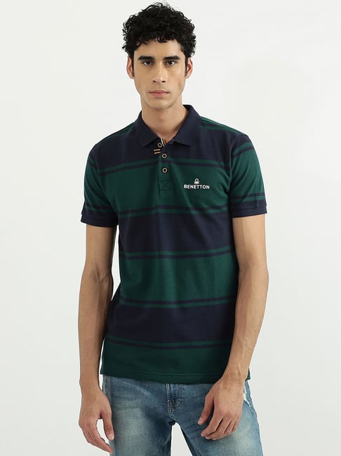 United Colors of Benetton Multi Cotton Regular Fit Striped Polo T-Shirt