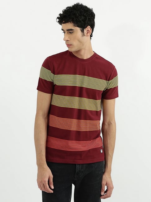 United Colors of Benetton Red Cotton Regular Fit Striped T-Shirt