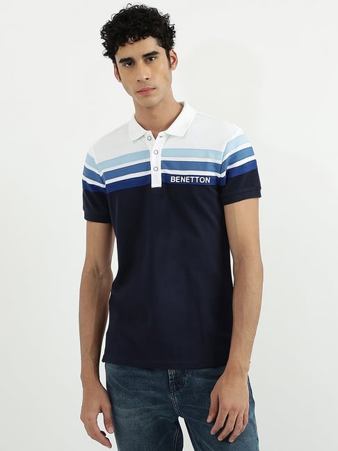 United Colors of Benetton Multi Cotton Regular Fit Striped Polo T-Shirt