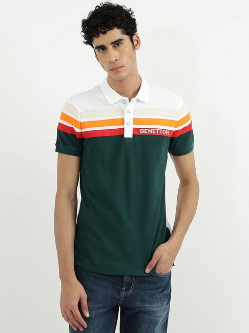 United Colors of Benetton Multi Cotton Regular Fit Striped Polo T-Shirt