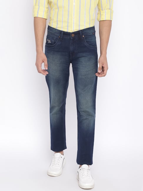 Cantabil Blue Regular Fit Lightly Washed Jeans-picture-14