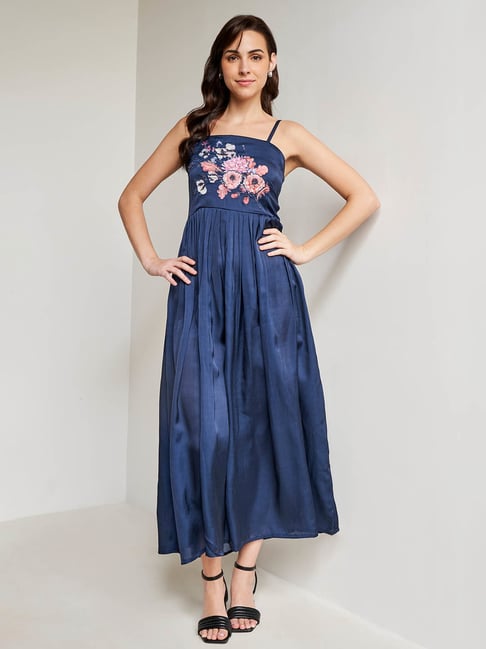 AND Blue Floral Fit & Flare Dress Price in India