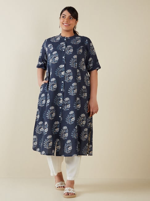 Diza Curves by Westside Indigo Floral-Printed Kurta