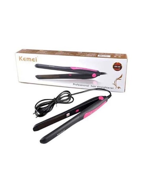 Kemei KM-328 Hair Straightener with Ceramic Coating Plate (Pink & Black)