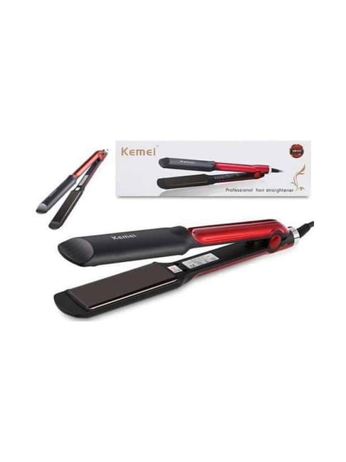 Kemei KM-428 Professional Temperature Control Flat Iron Hair Straightener (Red & Black)