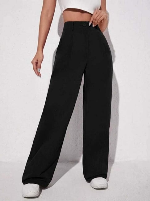 Black Wide Leg High Waisted Trousers Trousers  PrettyLittleThing