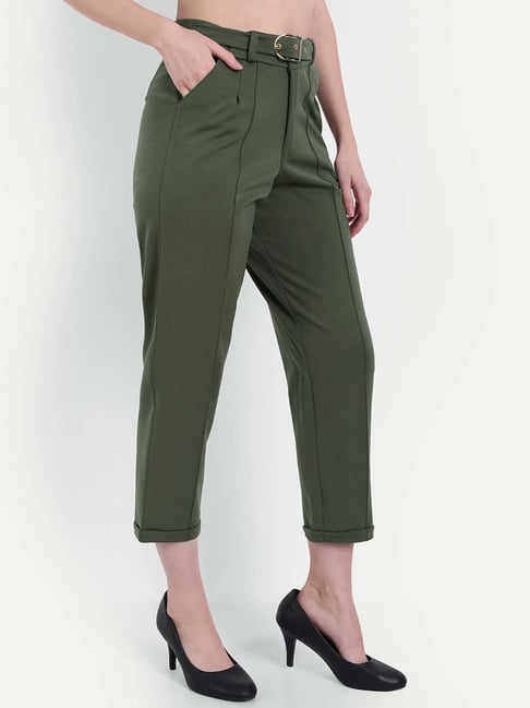 Buy Women Olive Green Regular Fit Solid Joggers  Trousers for Women   Sassafrasin