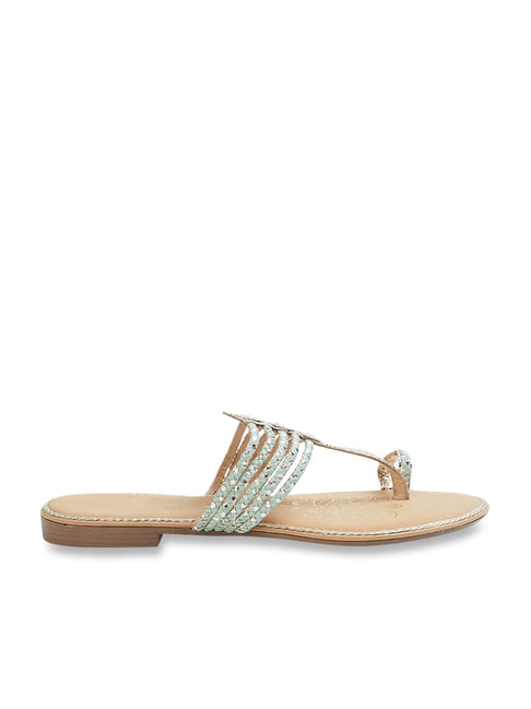 Melange by Lifestyle Women's Sea Green & Gold Toe Ring Sandals Price in India