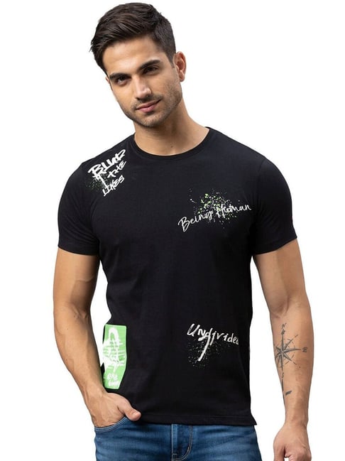 being human black printed shirt