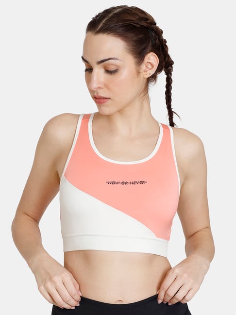 Zelocity by Zivame Pink & White Color-Block Rapid Dry Sports Bra