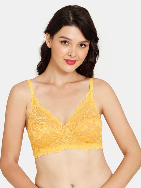 Rosaline by Zivame Yellow Lace Full Coverage Double Layered Everyday Bra