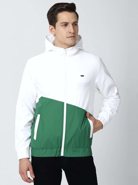 Peter England Casuals White & Green Regular Fit Colour Block Hooded Jackets-picture-40