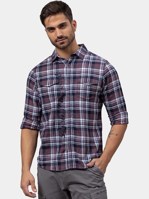 Buy Being Human Blue Maroon Cotton Slim Fit Checks Shirts for