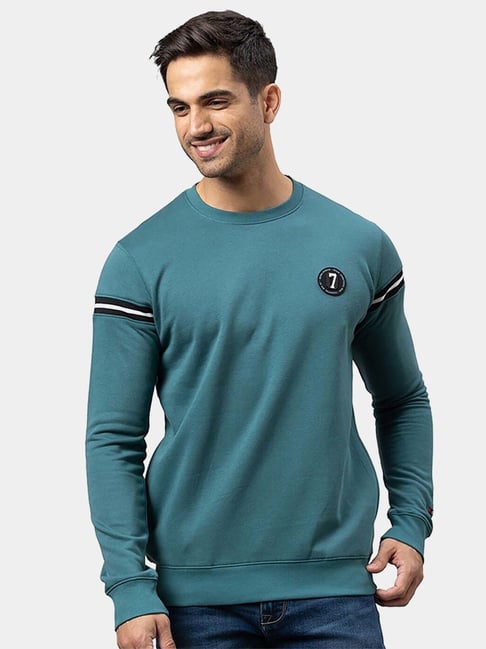 Buy Being Human Teal Cotton Regular Fit Logo Printed Sweatshirts