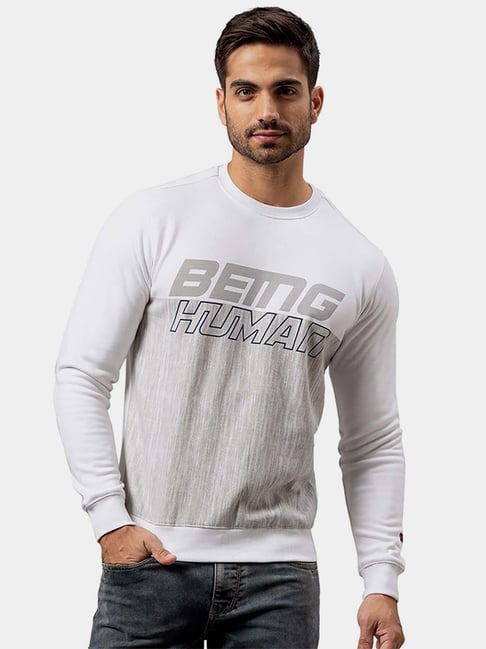 Buy Being Human White Cotton Regular Fit Printed Sweatshirts for Mens Online Tata CLiQ