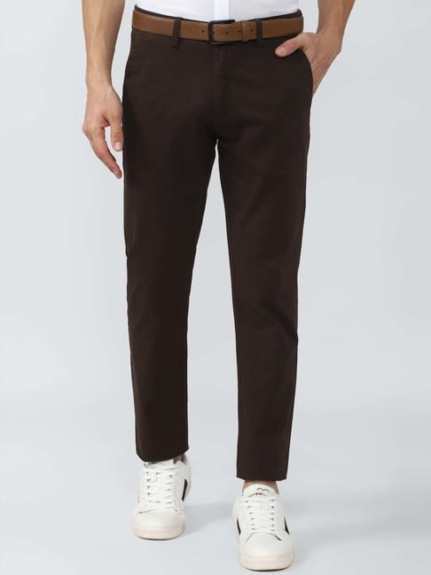 Peter England Casuals Brown Slim Fit Trousers