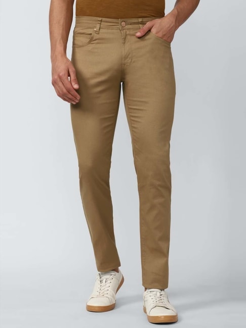 Buy Peter England Khaki Slim Fit Trousers for Mens Online  Tata CLiQ