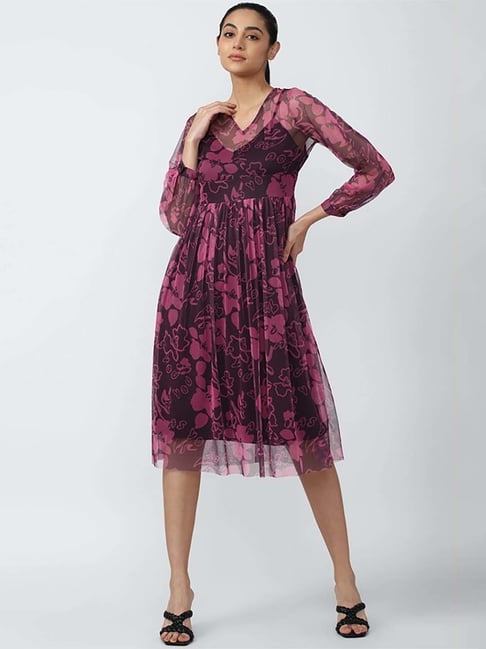 Van Heusen Purple Printed A-Line dress Price in India