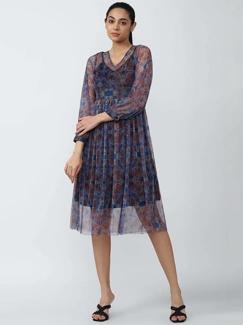 Van Heusen Blue Printed A-Line dress Price in India