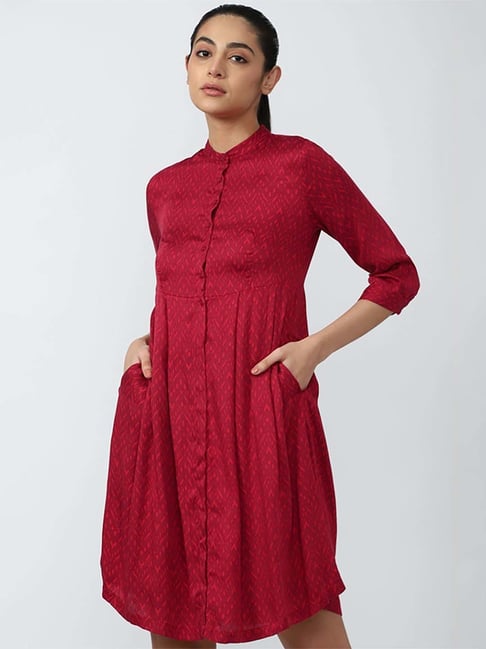 Van Heusen Pink Printed A-Line dress Price in India