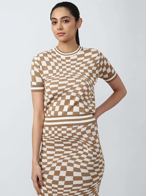 Van Heusen White & Beige Chequered Shift dress Price in India