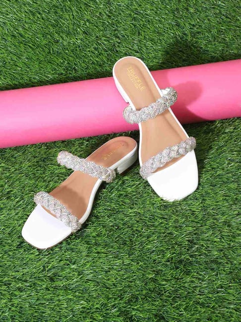 Truffle Collection Women's Diamante White Casual Sandals