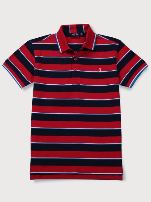 Gini & Jony Kids Red & Black Striped Polo T-Shirt