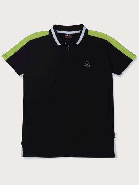 Gini & Jony Kids Black & Green Color Block Polo T-Shirt