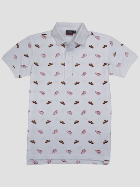 Gini & Jony Kids White Cotton Printed Polo T-Shirt