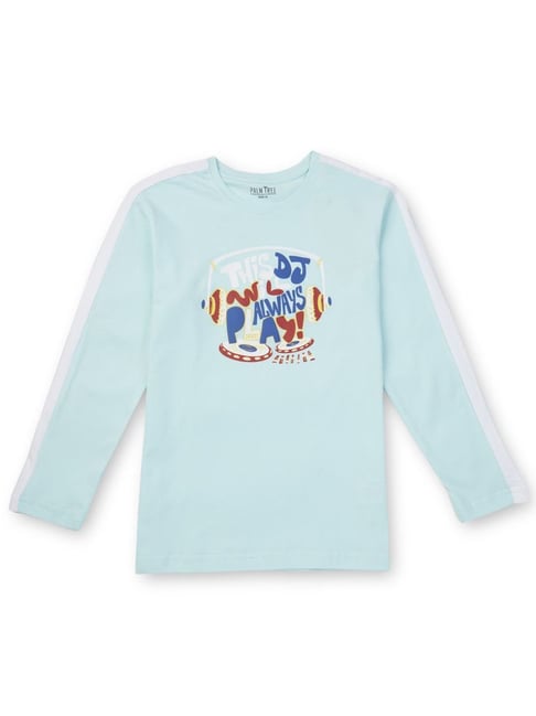 Palm Tree Kids Blue Printed Full Sleeves T-Shirt