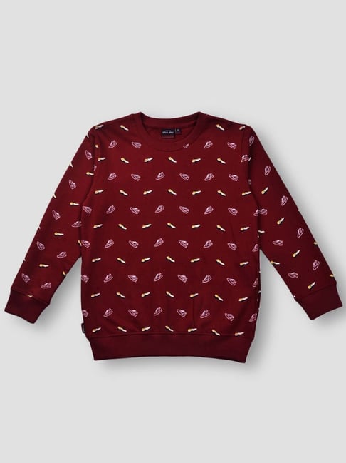 Gini & Jony Kids Red Printed Full Sleeves Sweatshirt