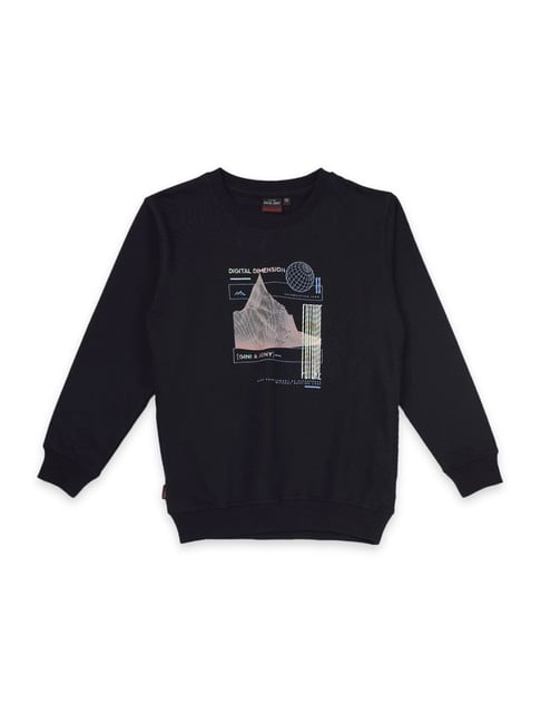 Gini & Jony Kids Navy Graphic Full Sleeves Sweatshirt