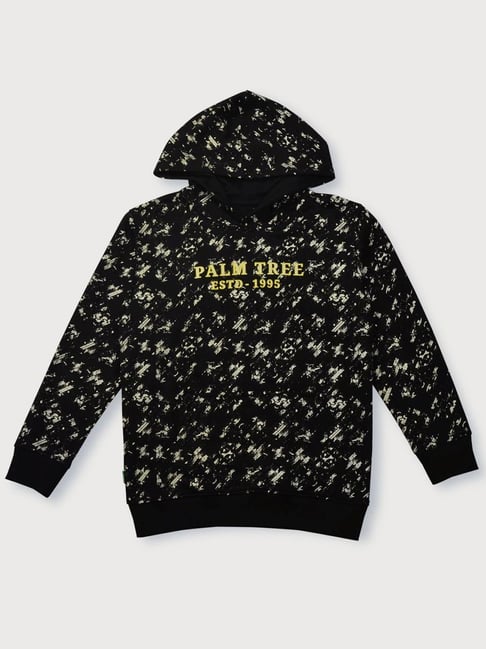 Palm Tree Kids Black Cotton Printed Full Sleeves Hoodie