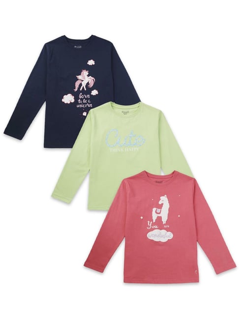 Gini & Jony Kids Multicolor Cotton Graphic Full Sleeves T-Shirt (Pack of 3)