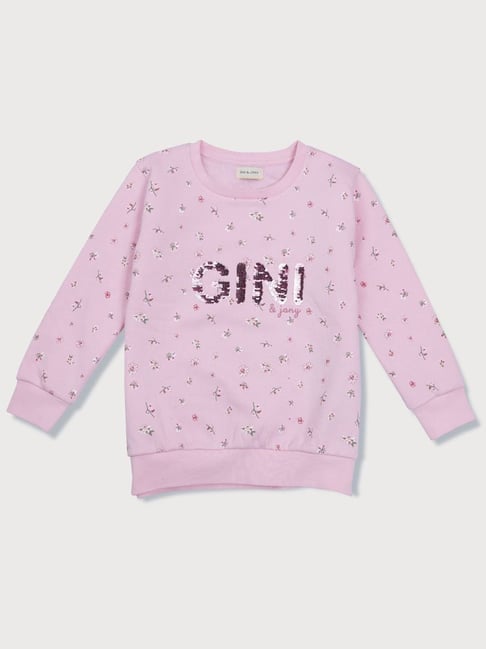 Gini & Jony Kids Pink Sequence Full Sleeves Sweatshirt