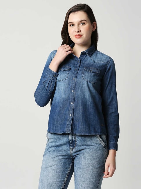 Jeans shirt for girl on sale online