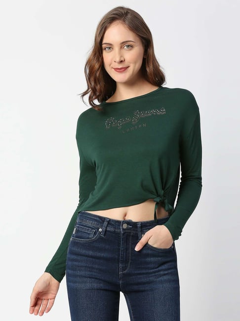 Buy Pepe Jeans Green Embellished Top for Women Online Tata CLiQ