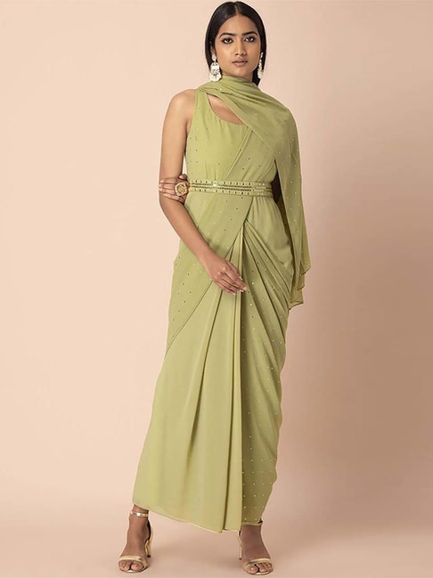 Indya Green Embroidered Ready To Wear Saree Price in India