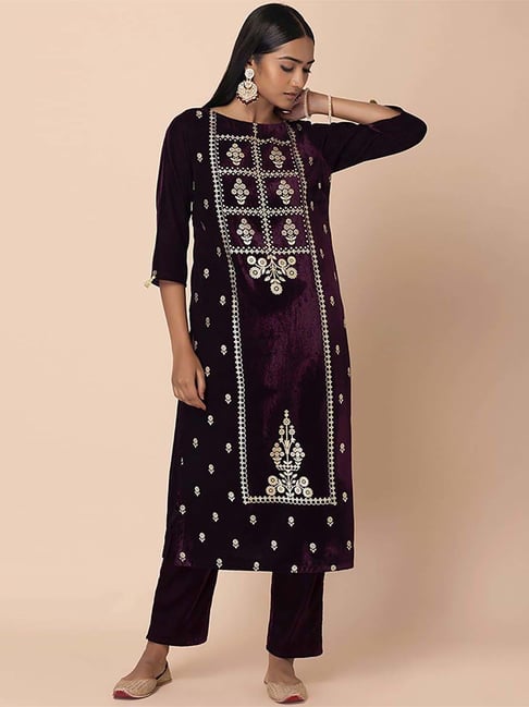 Buy Red Velvet Embroidered Casual Kurti Online  Free Shipping  Kurtis   Tunics