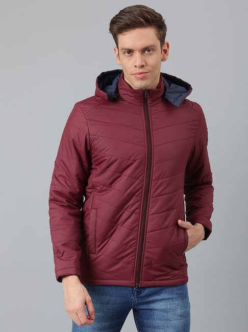 Fabric quilted sale hooded jacket mens