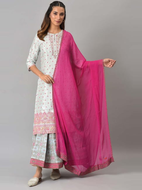 W Berry Pink Printed Dupatta