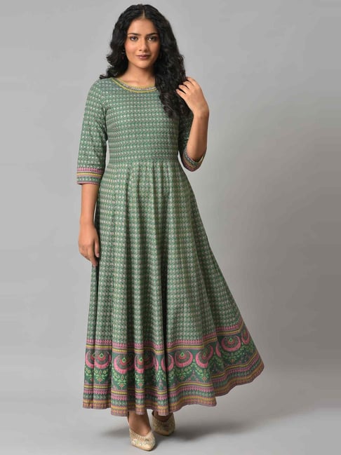 W Green Printed Maxi Dress Price in India