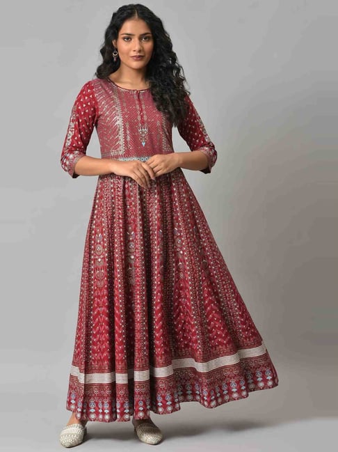 W Red Embellished A-Line Dress Price in India