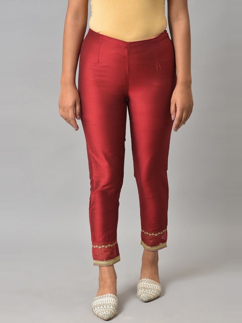 Red Cigarette Pant With Gotta Embroidery – akiso.store