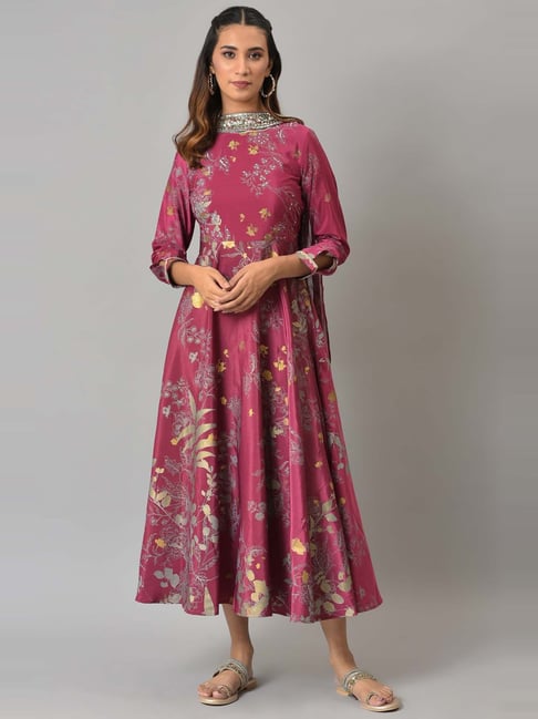 Wishful by W Purple Printed A-Line dress Dress With Dupatta Price in India