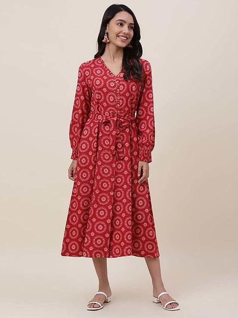 Fabindia Pink Floral Print A-Line Dress Price in India