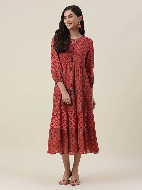 Fabindia Pink Cotton Floral Print A-Line Dress Price in India